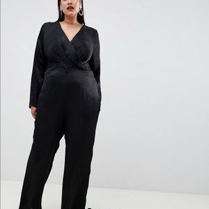 Asos Curve Satin Jumpsuit Wrap Black